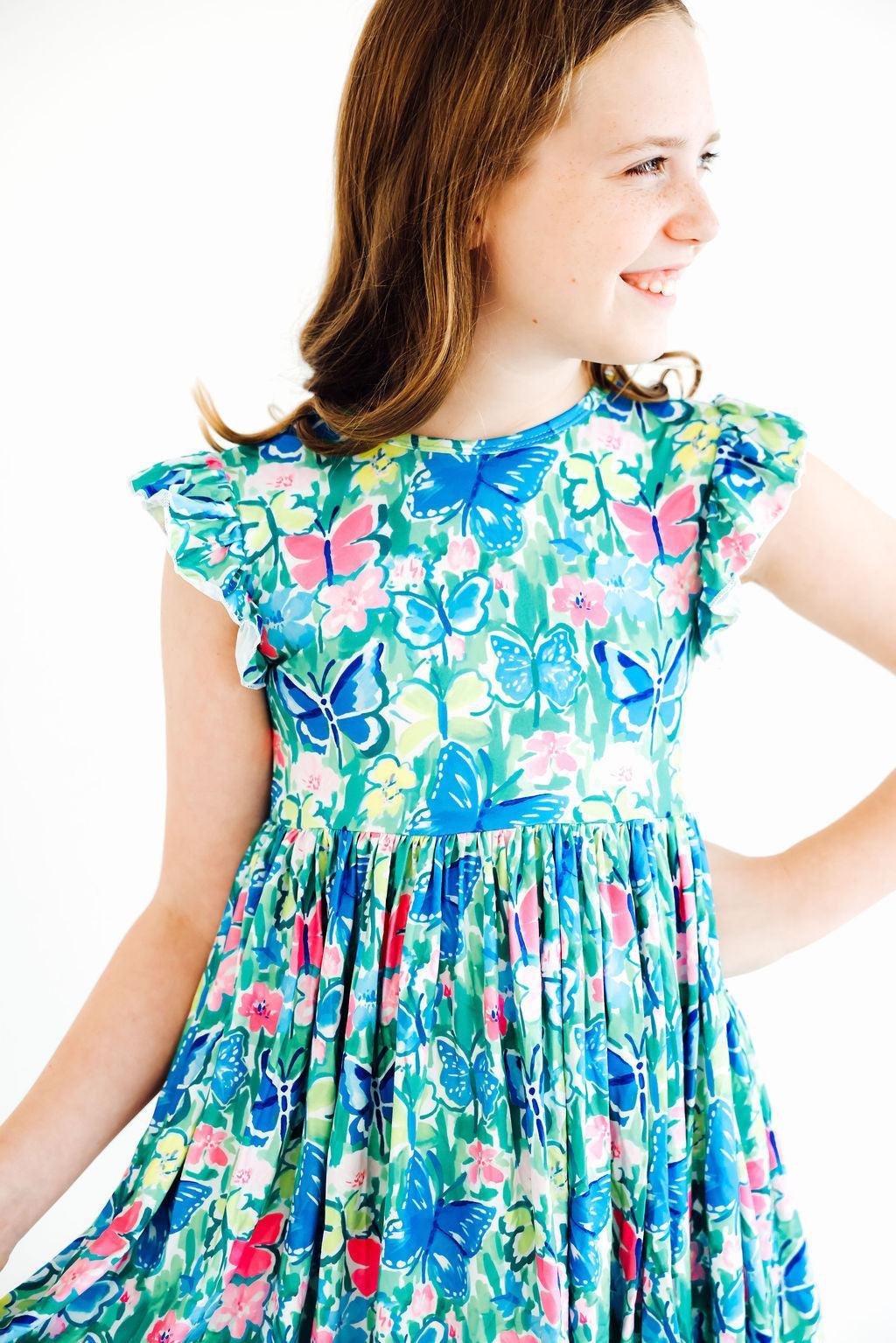 Watercolor Butterflies Flutter Sleeve Twirl Dress by Mila & Rose ® at Everetts Place