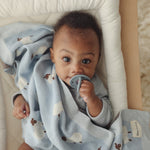 Bleu La La Sheep Knit Receiving Baby Blanket Made From 100 Percent OEKO Tex Certified Cotton - Baby & Toddler