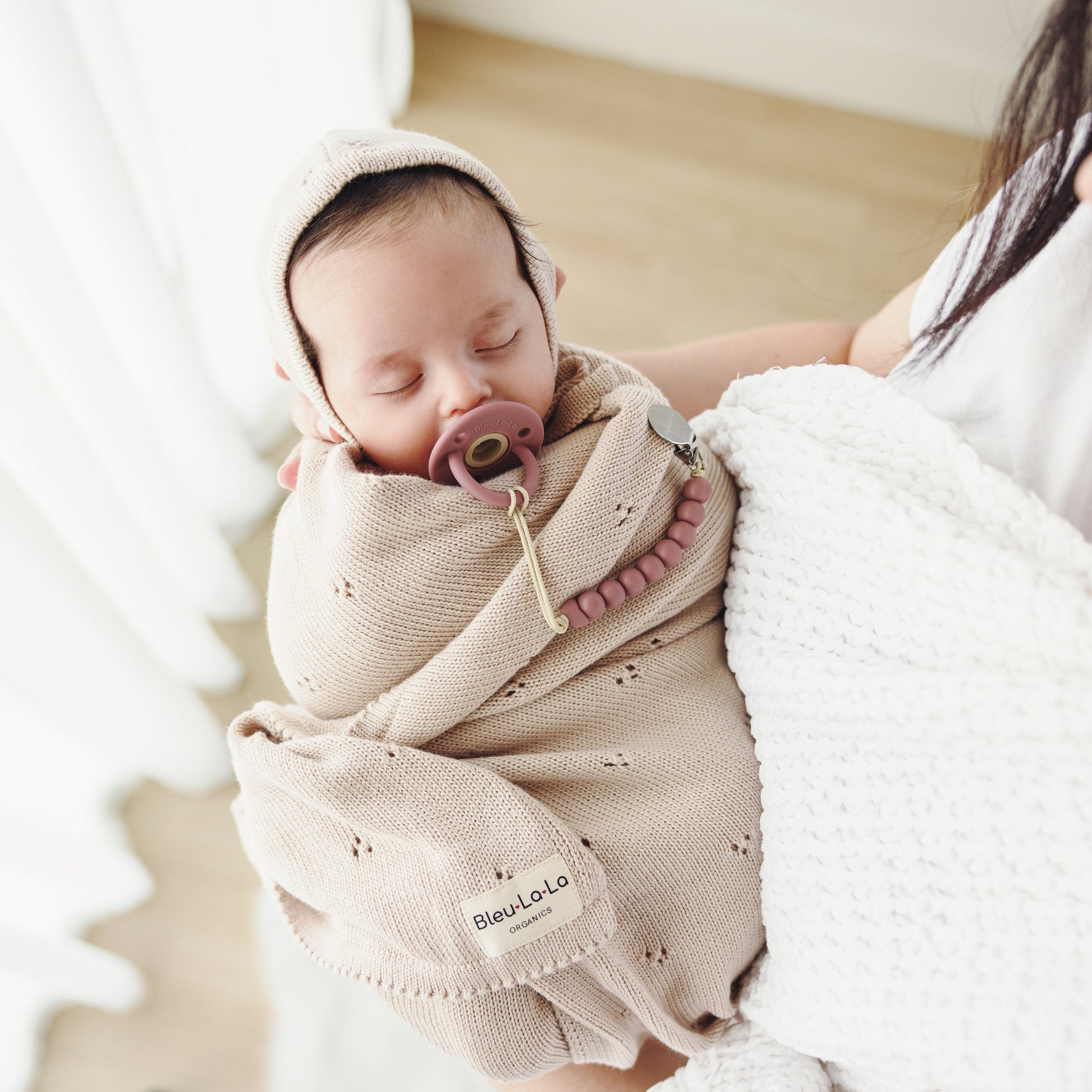 Organic Pointelle Swaddle Blanket and Hat Gift Set Bleu La La