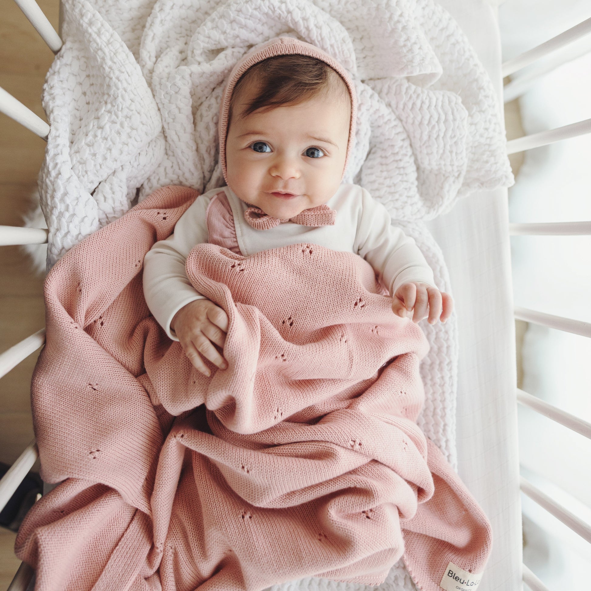 Organic Pointelle Luxury Knit Swaddle Blanket in 100 Percent Organic Cotton Bleu La La