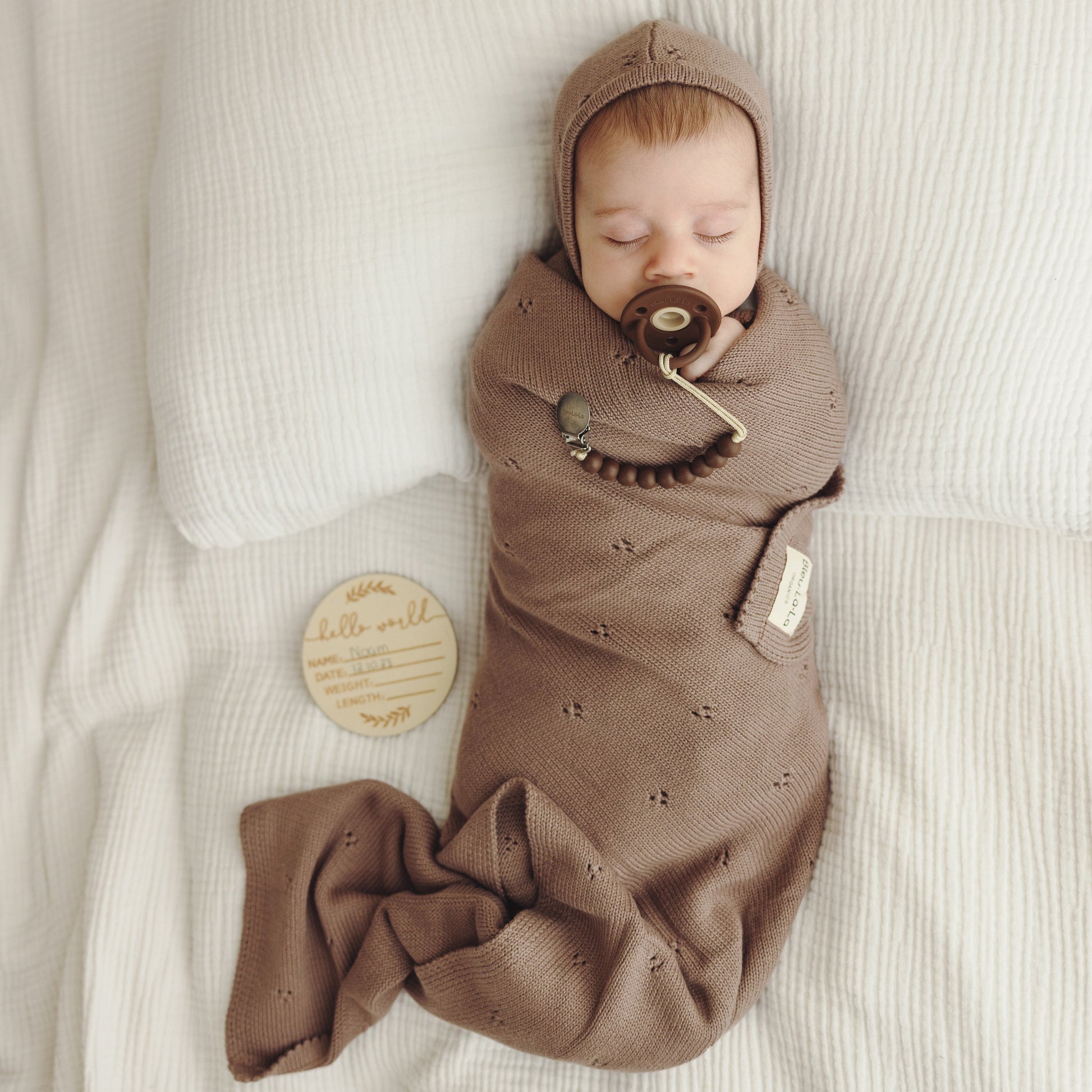 Organic Pointelle Swaddle Blanket and Hat Gift Set Bleu La La