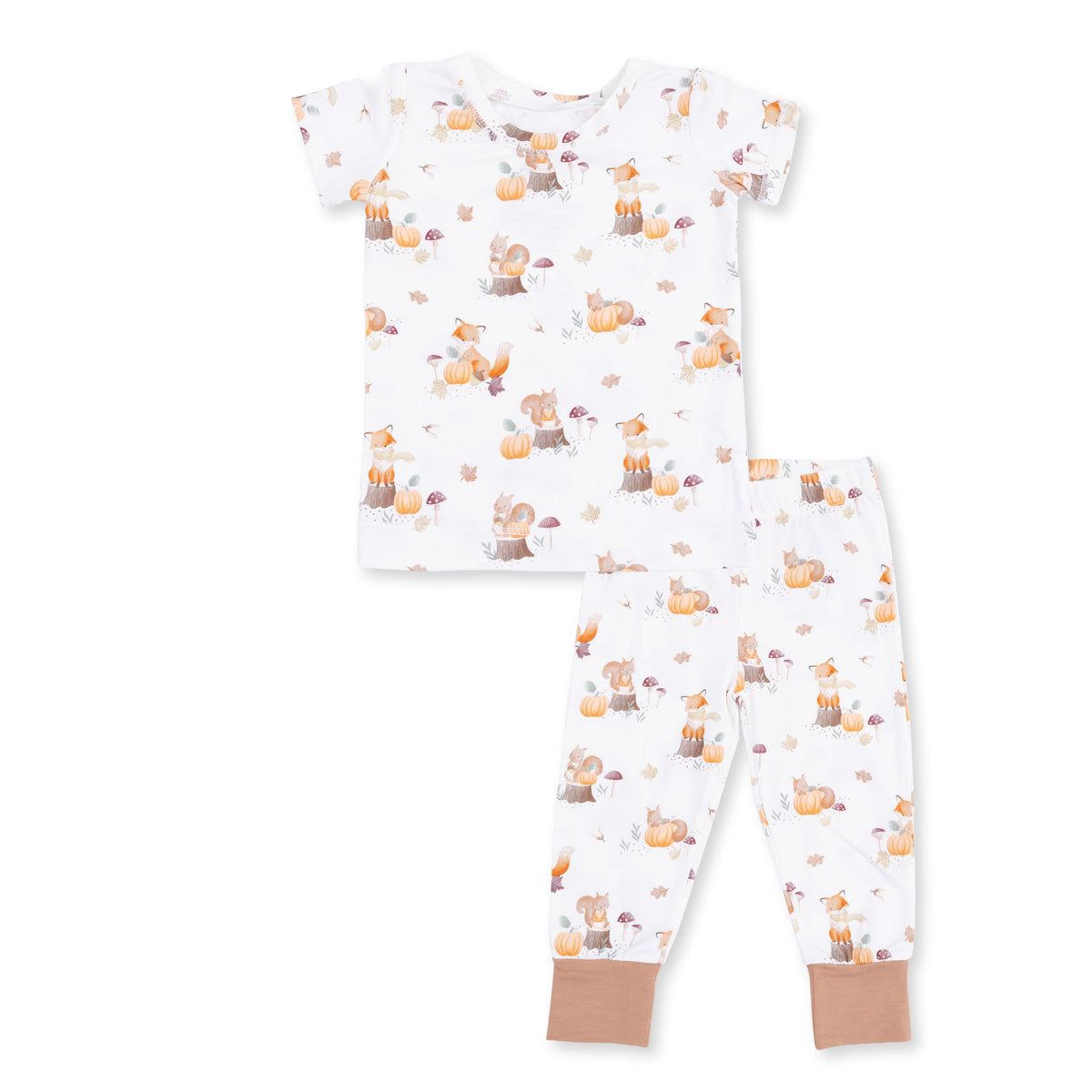 Woodland Animals with Pumpkins - Short Sleeve Loungewear Set by Angel Dear