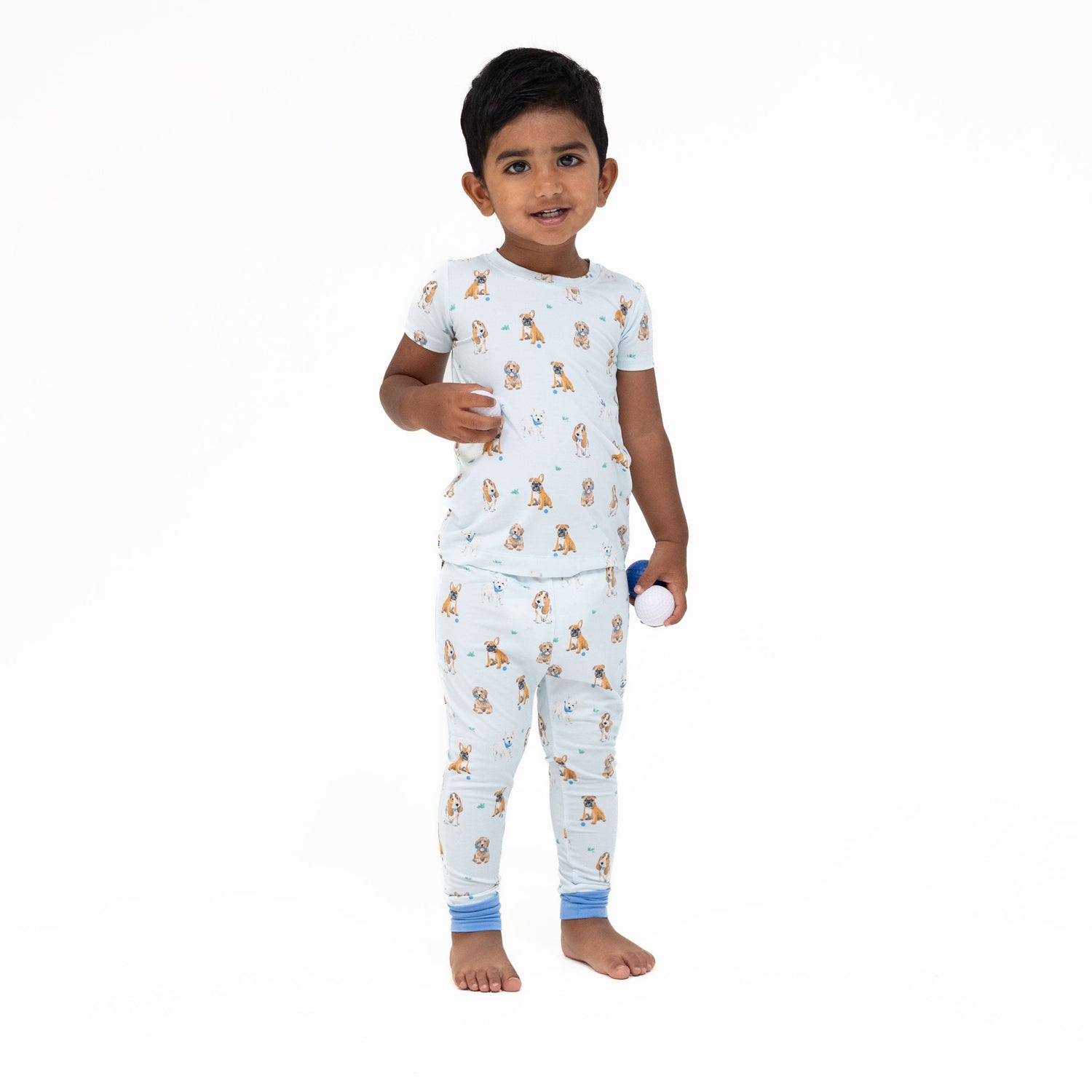 Baby short sleeve loungewear set with Bestie Dogs print, including a top and pull-on pants