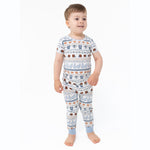 Short sleeve loungewear set with football stripe print top and matching pull-on pants