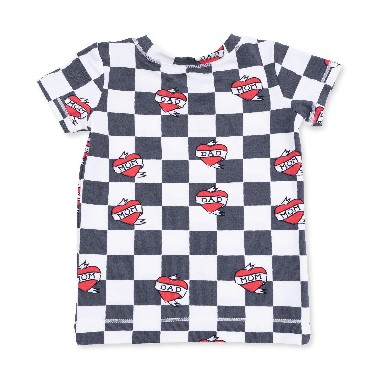 Heart Tattoo Check Black - Short Sleeve Loungewear Set