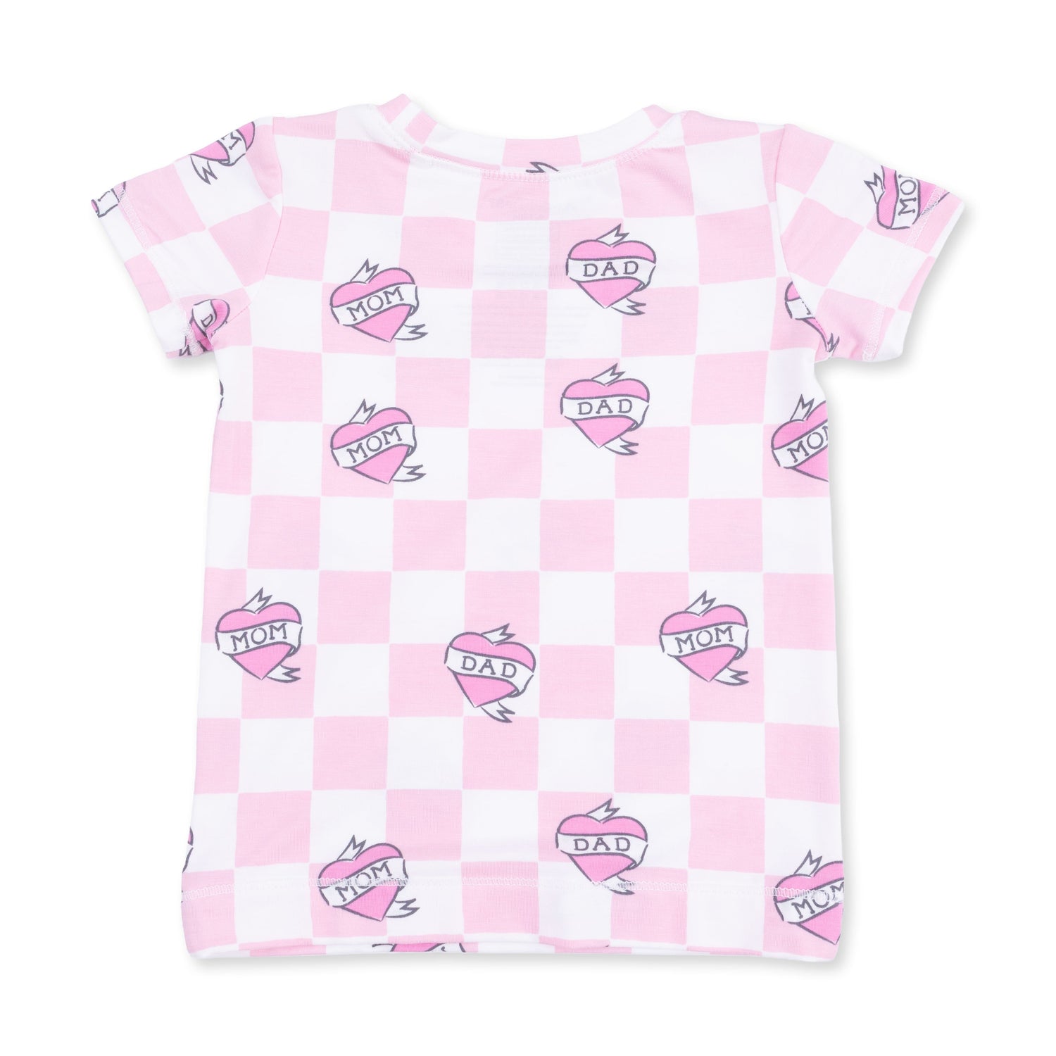 Heart Tattoo Check Pink - Short Sleeve Loungewear Set