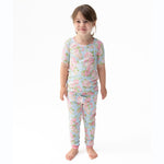 Short sleeve loungewear set with floral top and pull-on pants for babies and toddlers