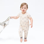 Short sleeve loungewear set with a lightning bolt print, short sleeve top and pull-on pants