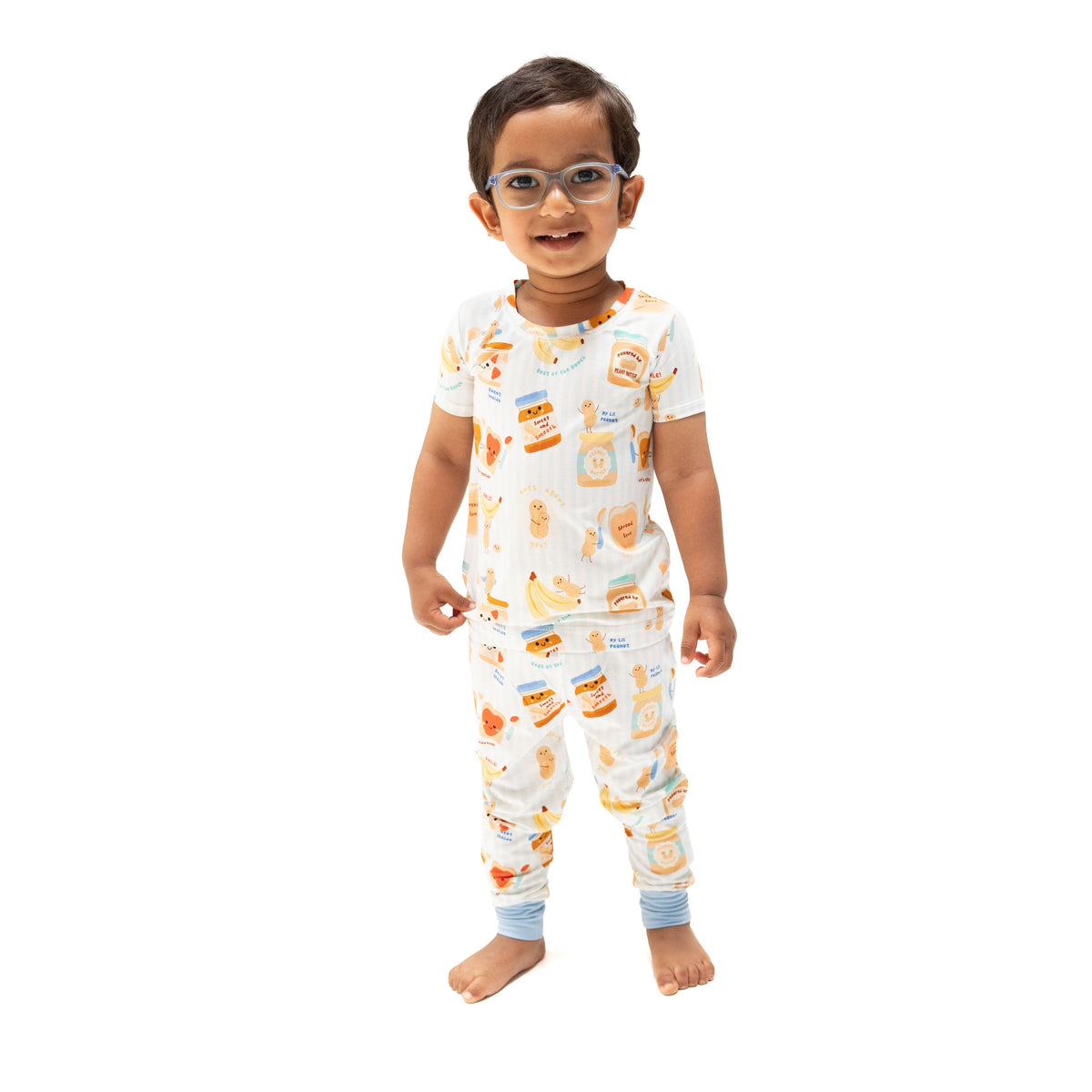 Two-piece short sleeve loungewear set with a heart print top and pull-on pants