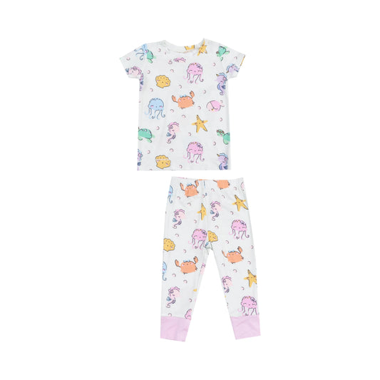 Short Sleeve Loungewear Set Cute Sea Creatures for Kids.