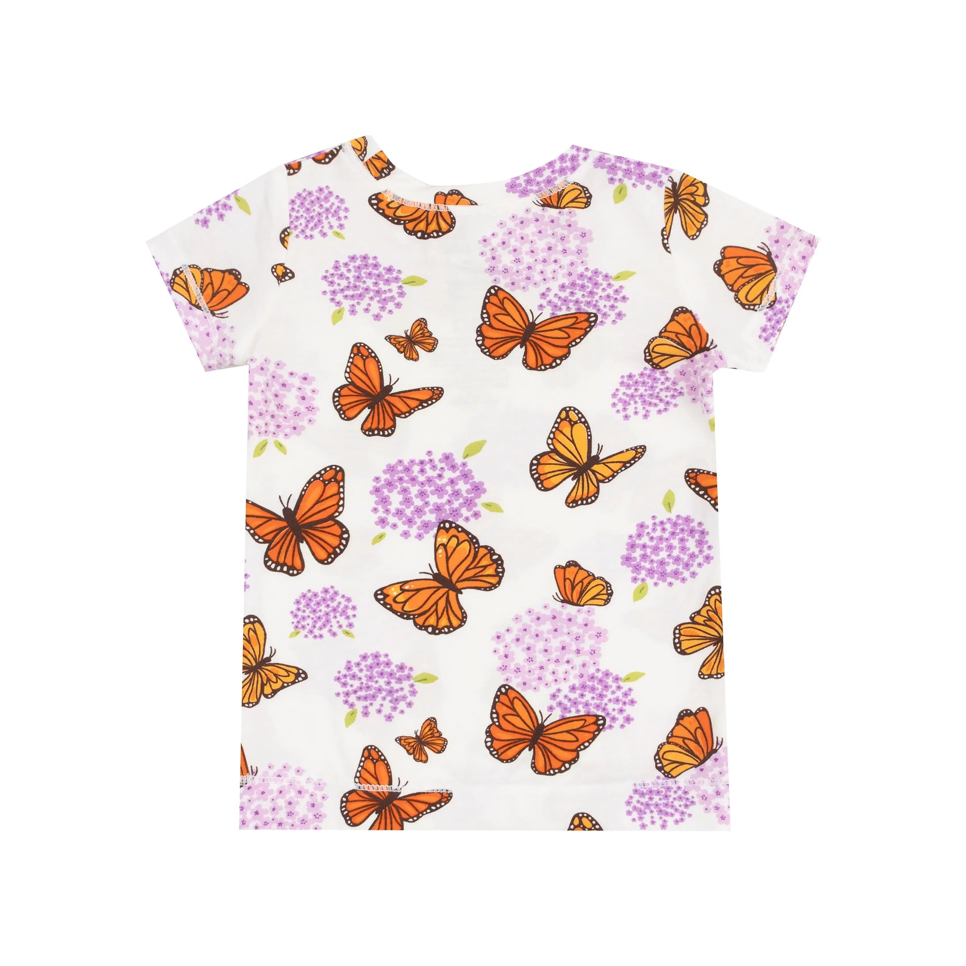 Short Sleeve Loungewear Set with Monarch Butterflies and Milkweed Print for Kids.