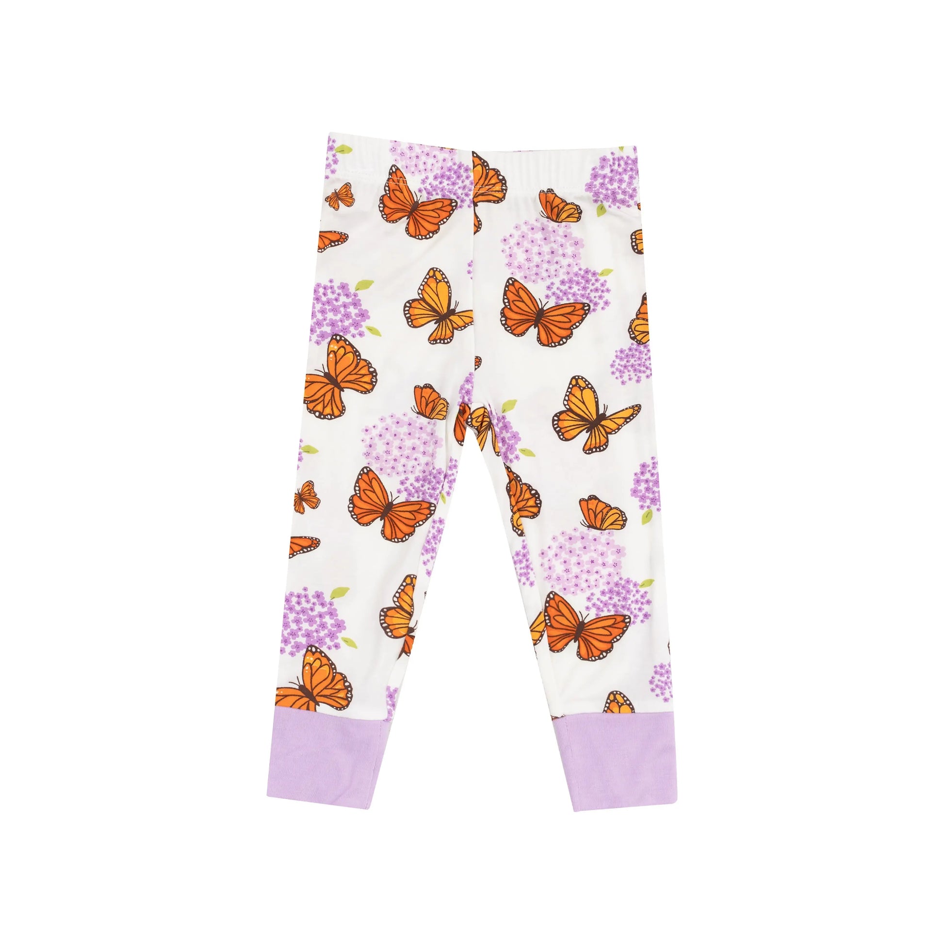 Short Sleeve Loungewear Set with Monarch Butterflies and Milkweed Print for Kids.