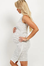 PinkBlush Grey Faux Wrap Fitted Maternity Dress for Expecting Mothers - Everetts Place