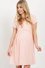 PinkBlush Pink Solid Crochet Trim Maternity Shift Dress PinkBlush 