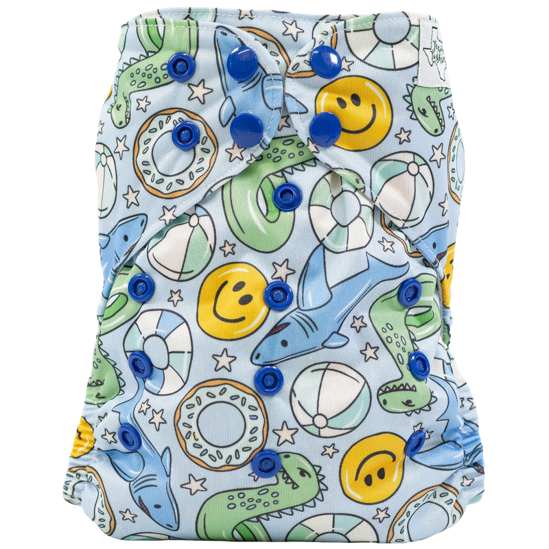 Slim Fit Pocket Cloth Diaper with playful animal and smiley face print
