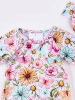 Clover Cottage butterfly floral baby gown with matching headband for newborns.