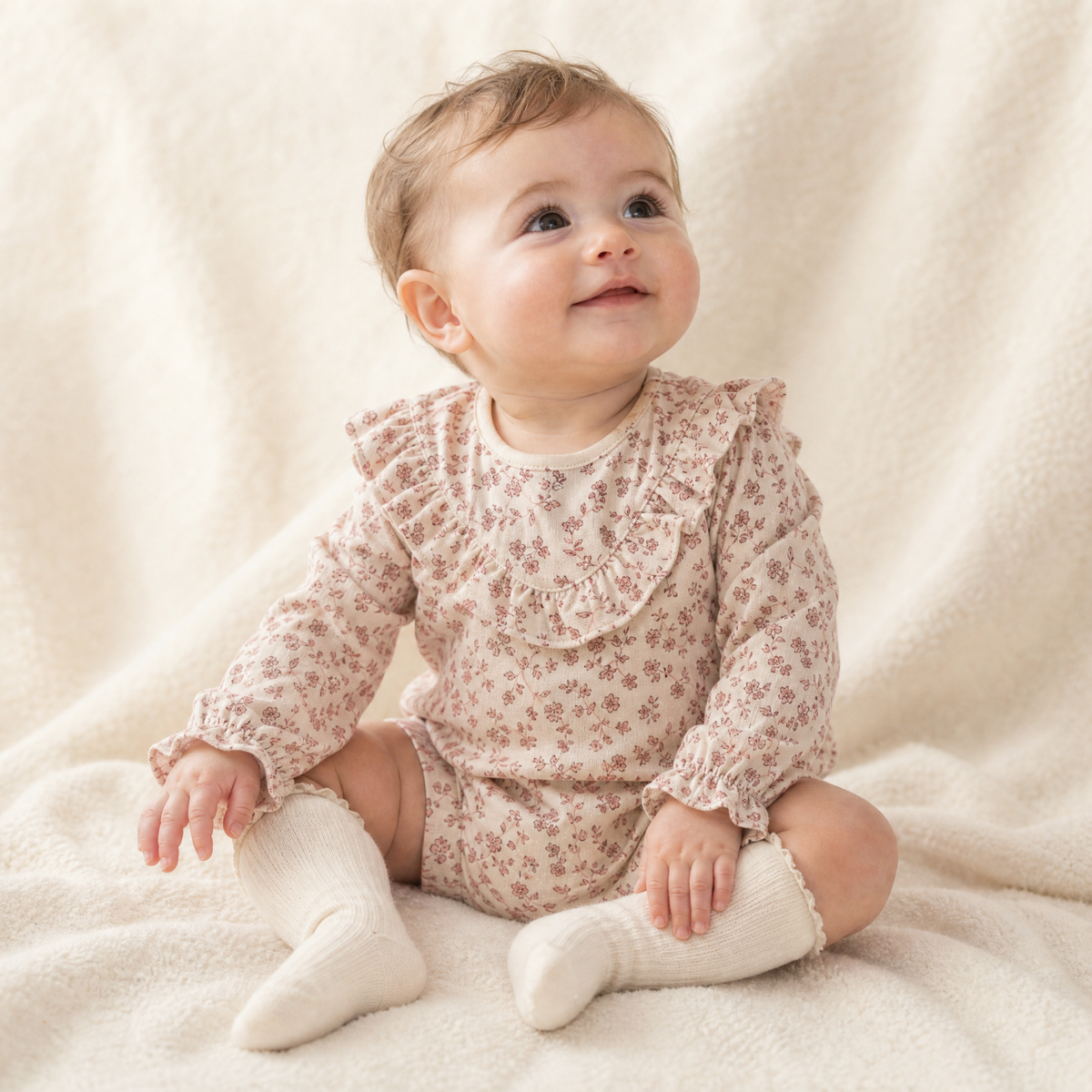 Organic Ruffle Bubble Romper - Petal Whispers by Makemake Organics