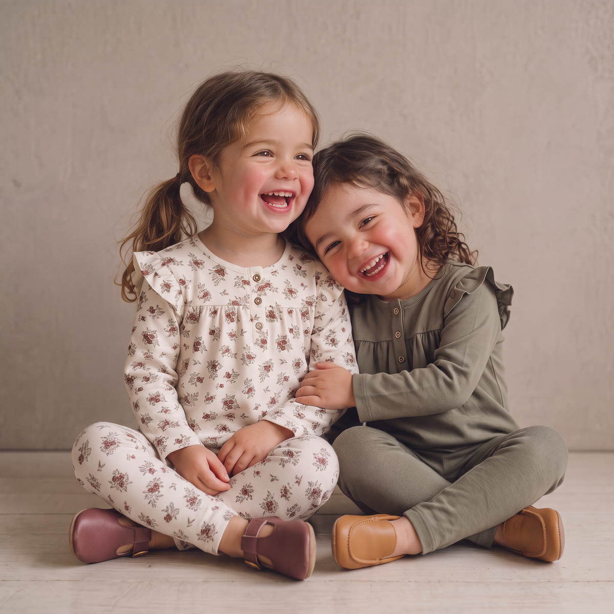 Organic Ruffle Sleeve Top Set of 2 - Winter Berry + Olive by Makemake Organics
