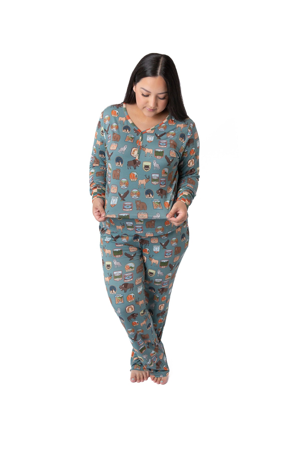 Women’s My First National Adventure Parks Long Sleeve Pajama Set | Wildlife Sleepwear by Rayn’s Tiny Stitches