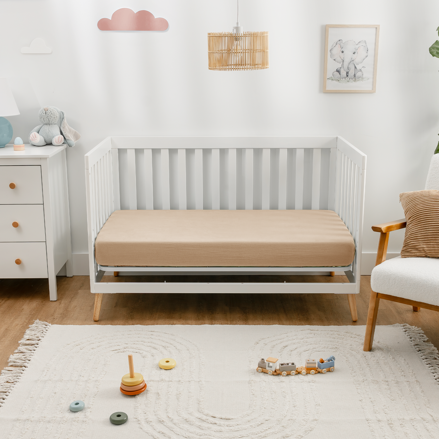 Muslin Fitted Crib Sheets, 2 Pack in Fern and Cream
