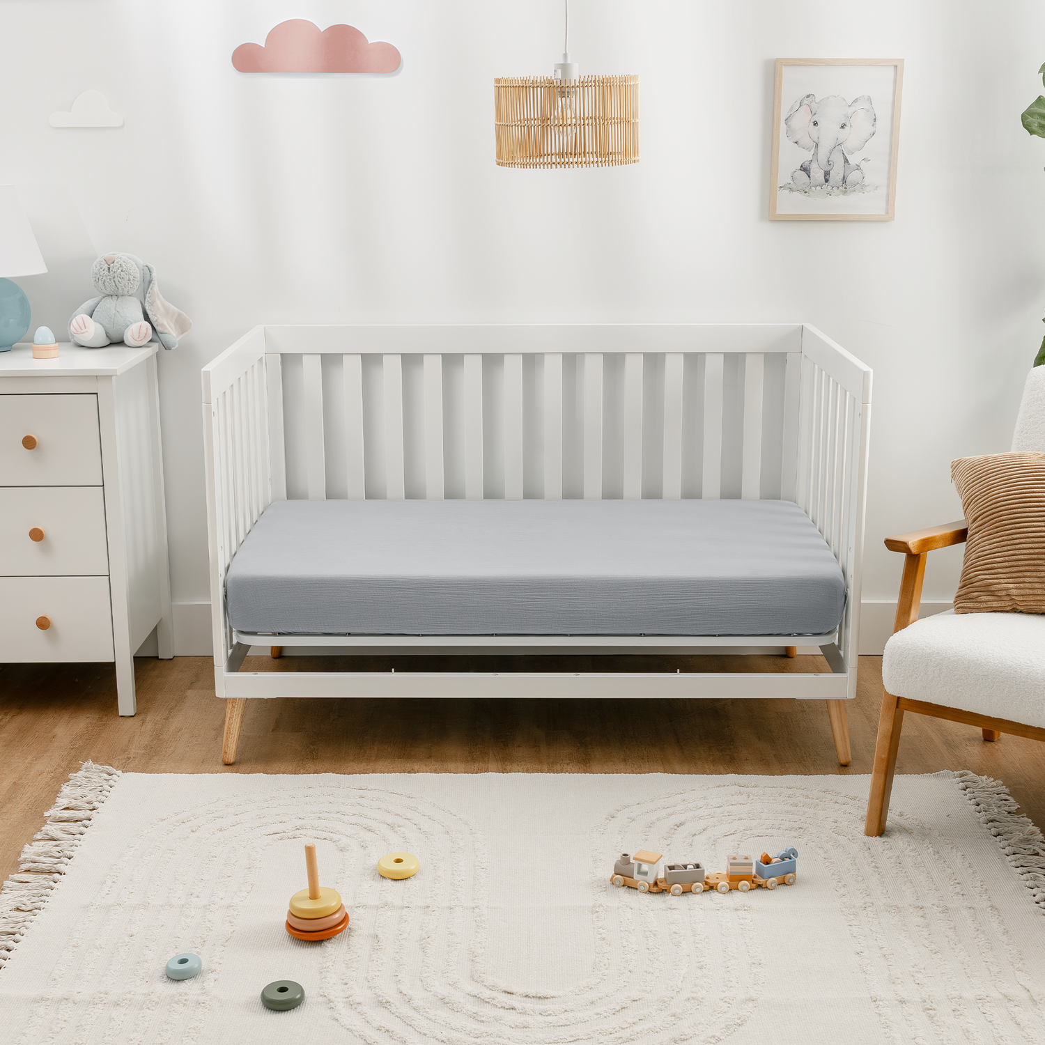 Muslin Fitted Crib Sheets, 2 Pack in Pacific Blue and Heather