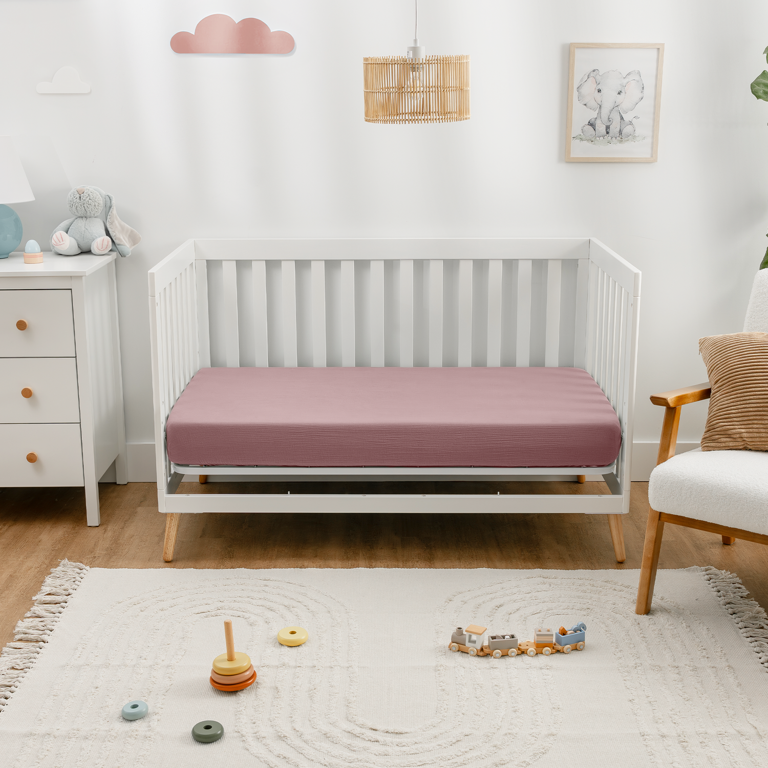 Muslin Fitted Crib Sheets, 2 Pack in Mauve and Blush