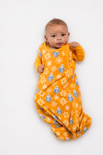 My First Snow Fall - Penguin Sleep Sack In Purple & Gold by Rayn’s Tiny Stitches