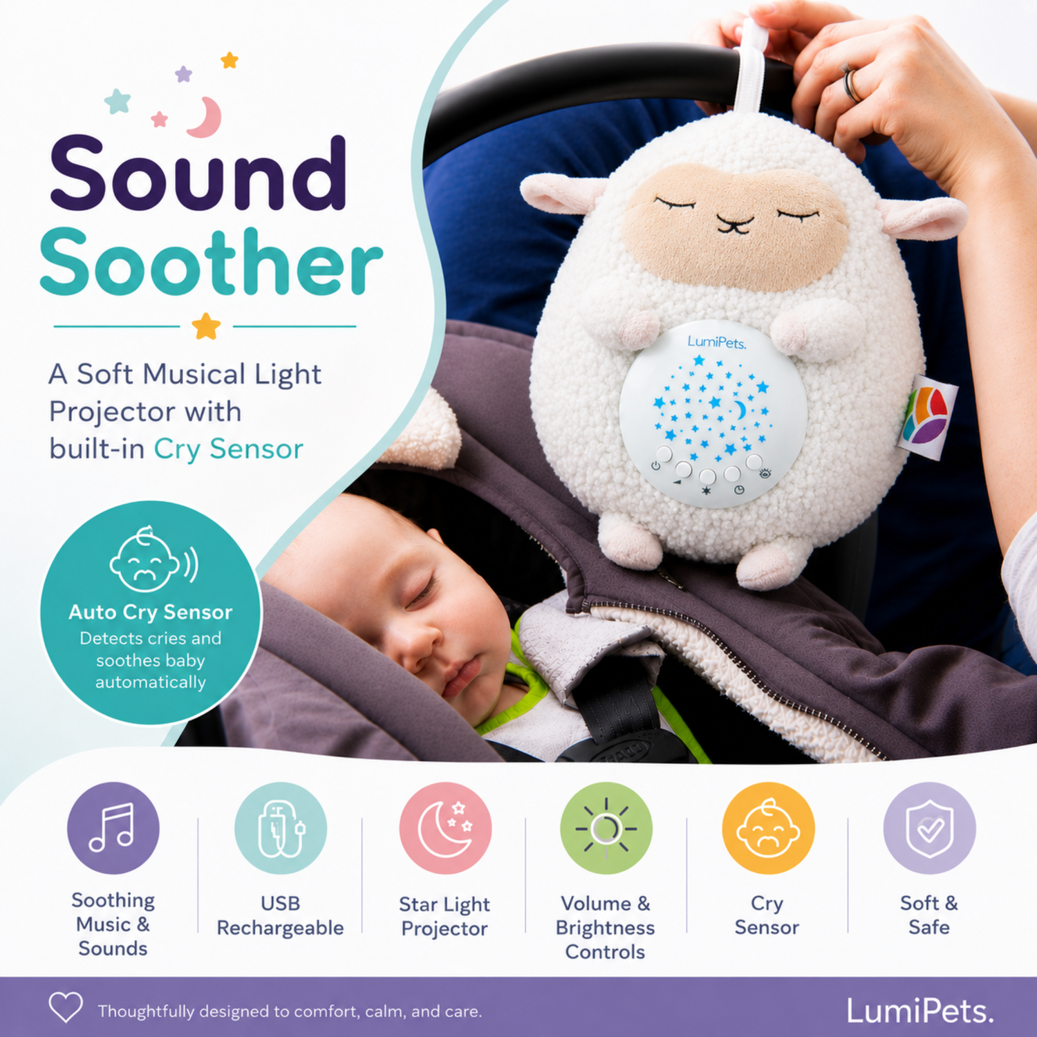 Sound Soother Lamb - Nursery Sound Soother Night Light by Lumieworld (view 2 of 9)