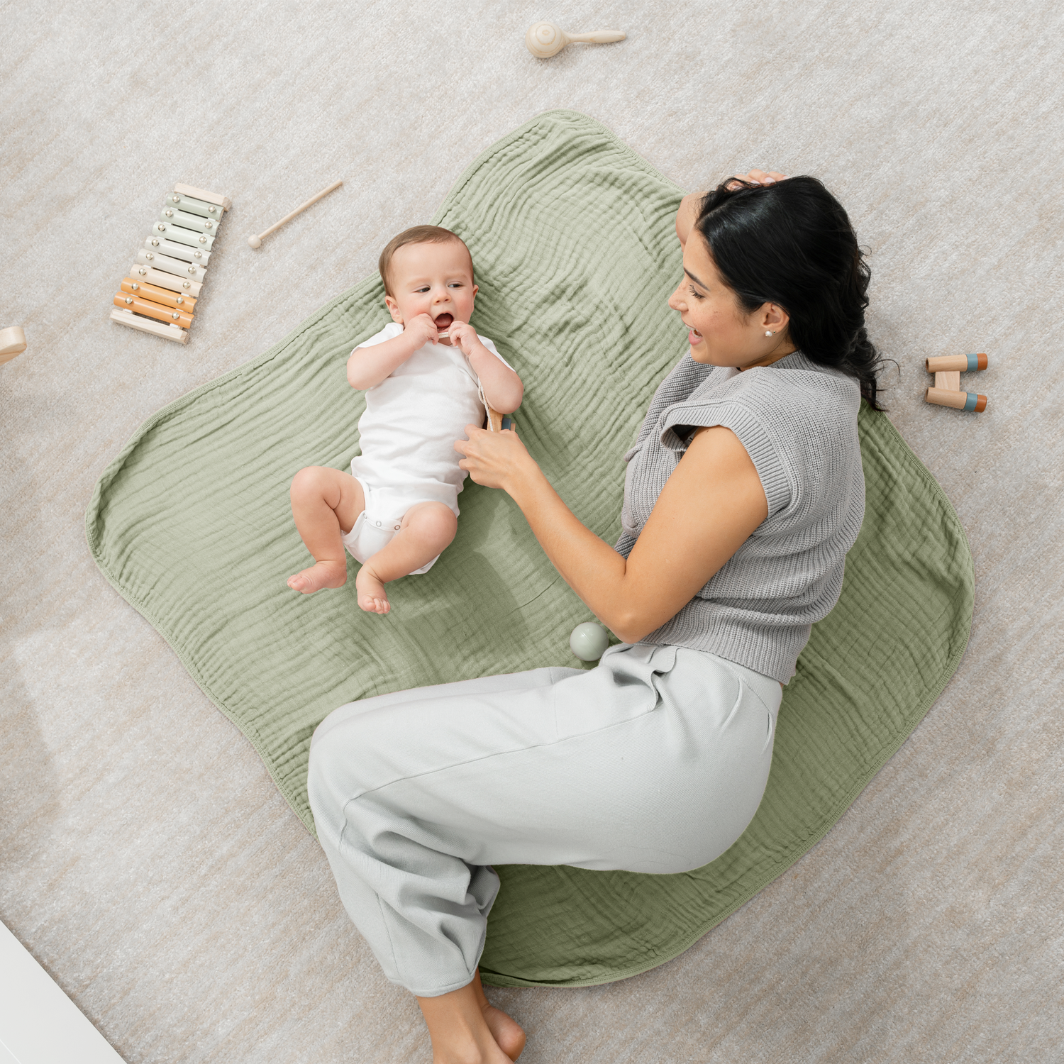 GOTS Organic Muslin Baby Blanket — Comfy Cubs | Sage