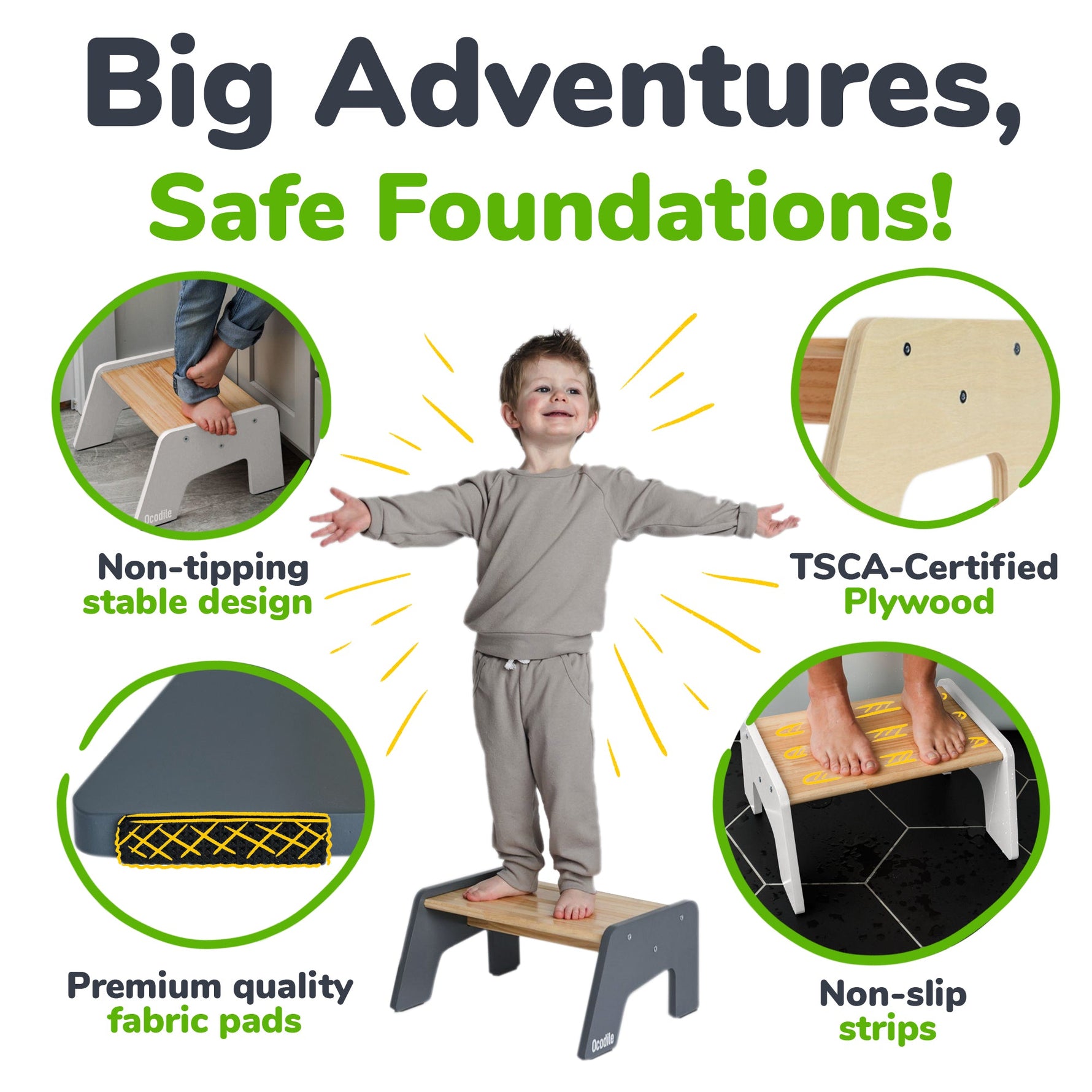 Ocodile natural wood single step stool for kids