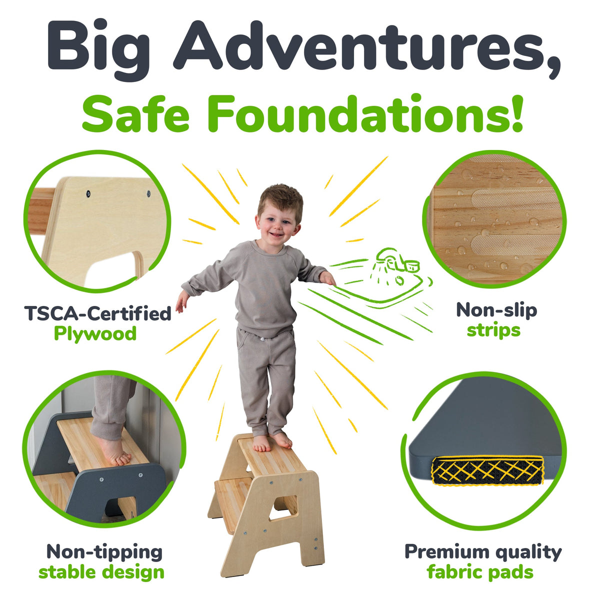2-Step Wooden Stool for Toddlers(Step Stool for Children Ages 2+) by Ocodile.com at Everetts Place