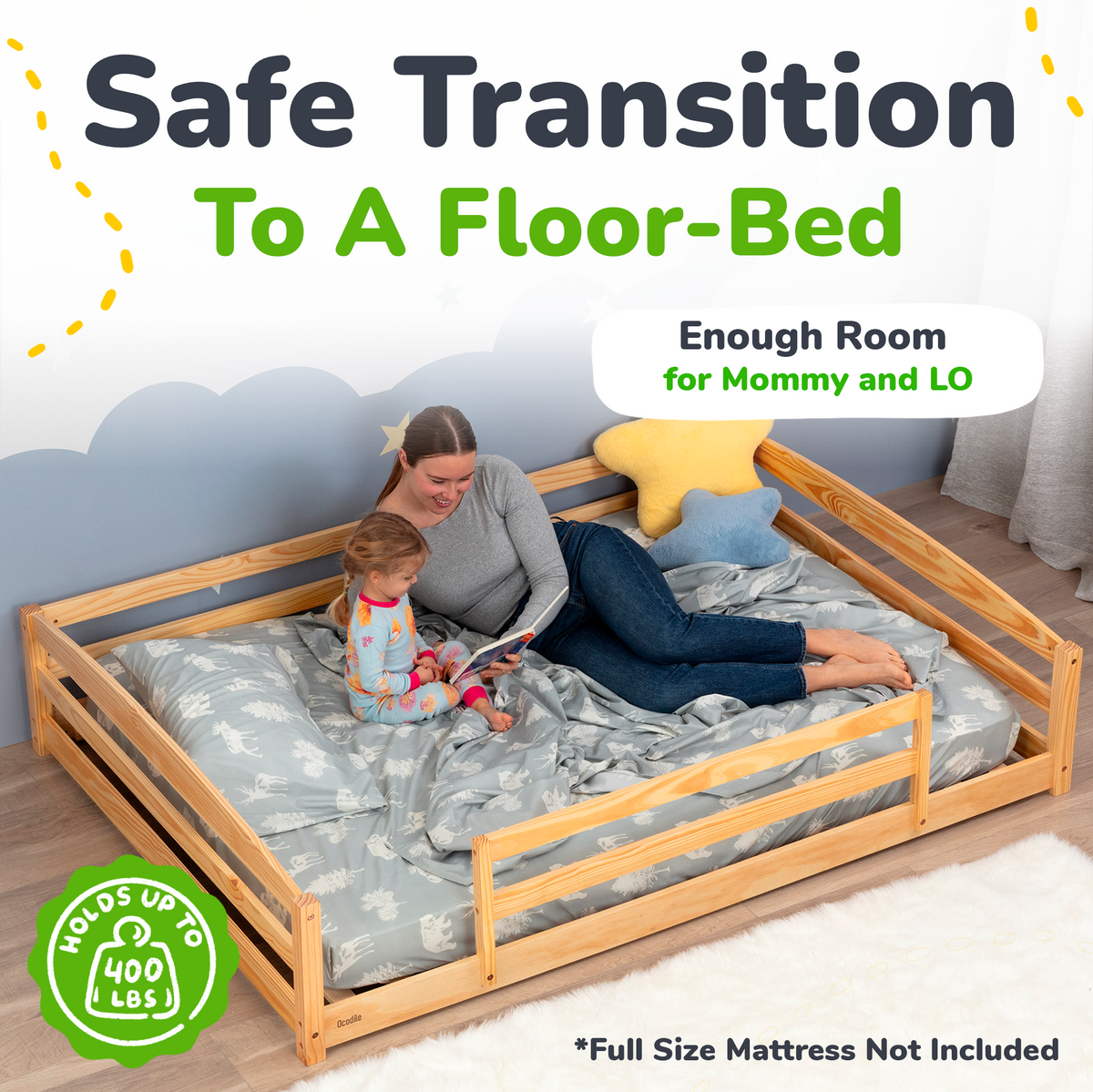 Full-Size Montessori Floor Bed with Strong Slatted Frame by Ocodile.com