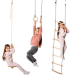 Goodevas 3 In 1 Swing And Climbing Set With Rope Ladder Gym Rings And Disc Swing - Everetts Place Boutique - 
