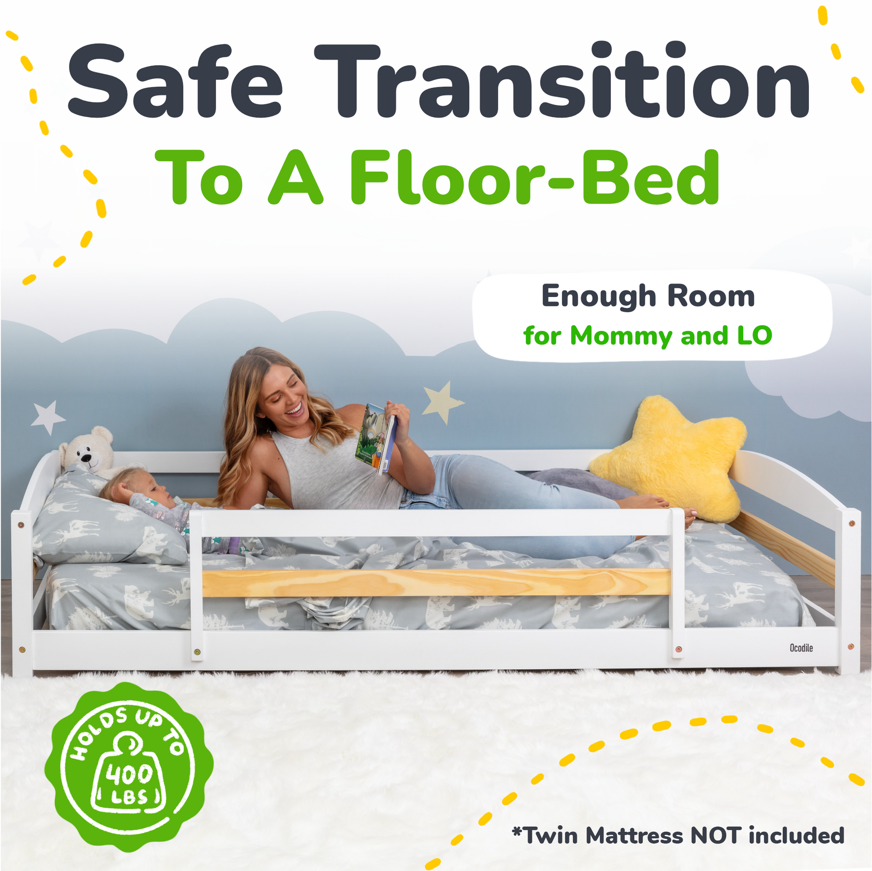 Twin Size Montessori-Inspired Floor Bed with Safety Guardrails for Kids by Ocodile.com