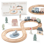 Comfy Cubs 30 - Piece Wooden Train Set for Toddlers Ages 1+ - 