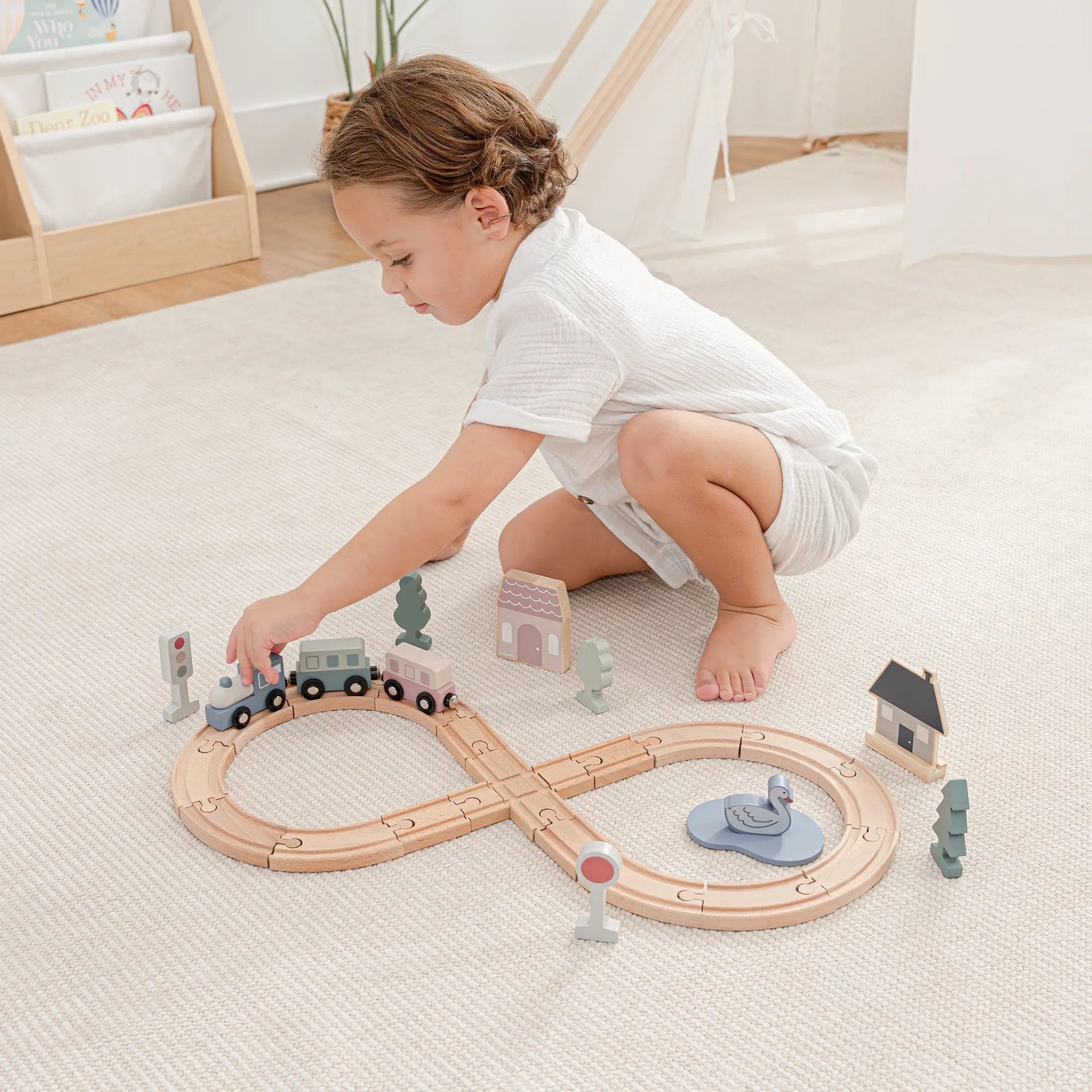 Comfy Cubs 30 - Piece Wooden Train Set for Toddlers Ages 1+ - 
