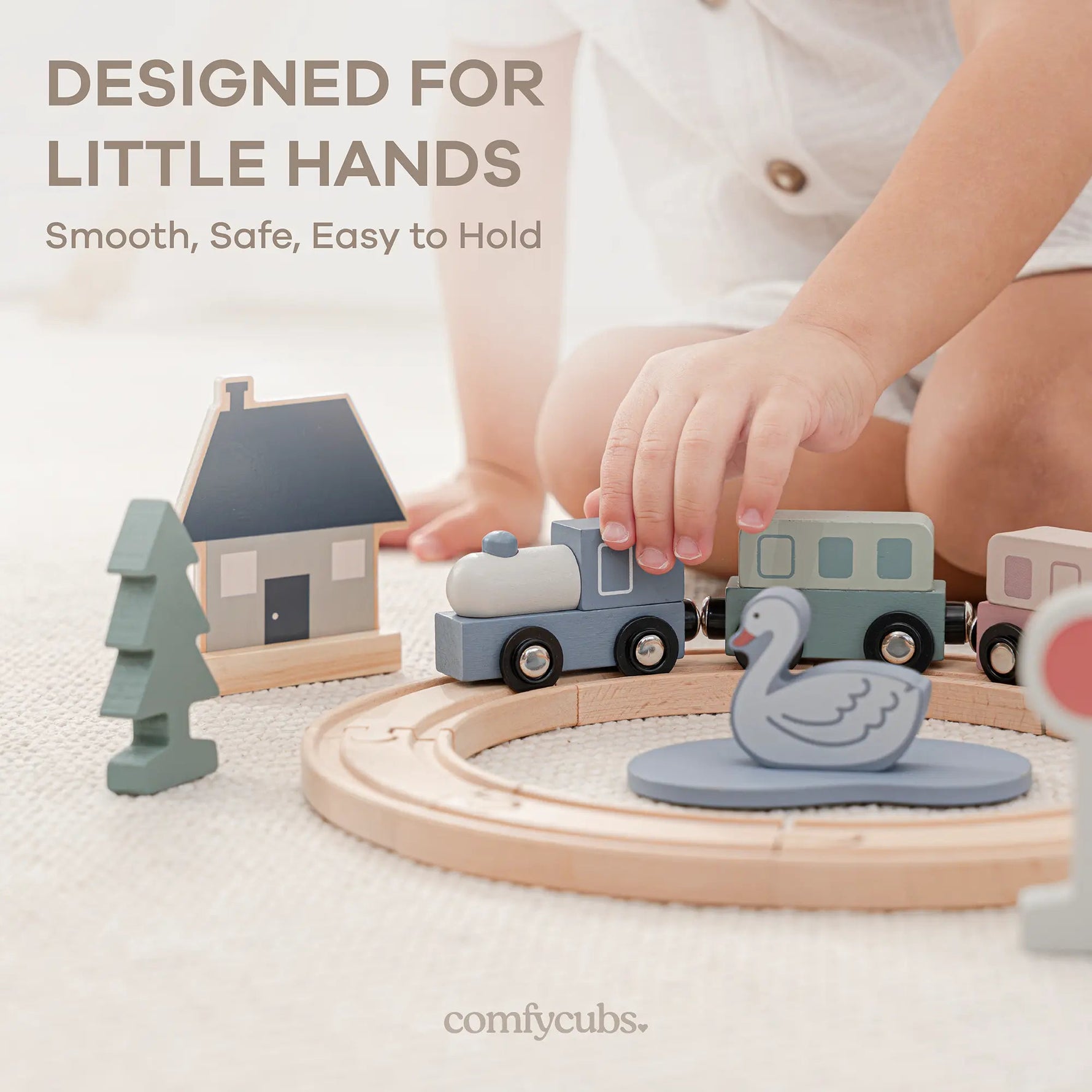 Comfy Cubs 30 - Piece Wooden Train Set for Toddlers Ages 1+ - 