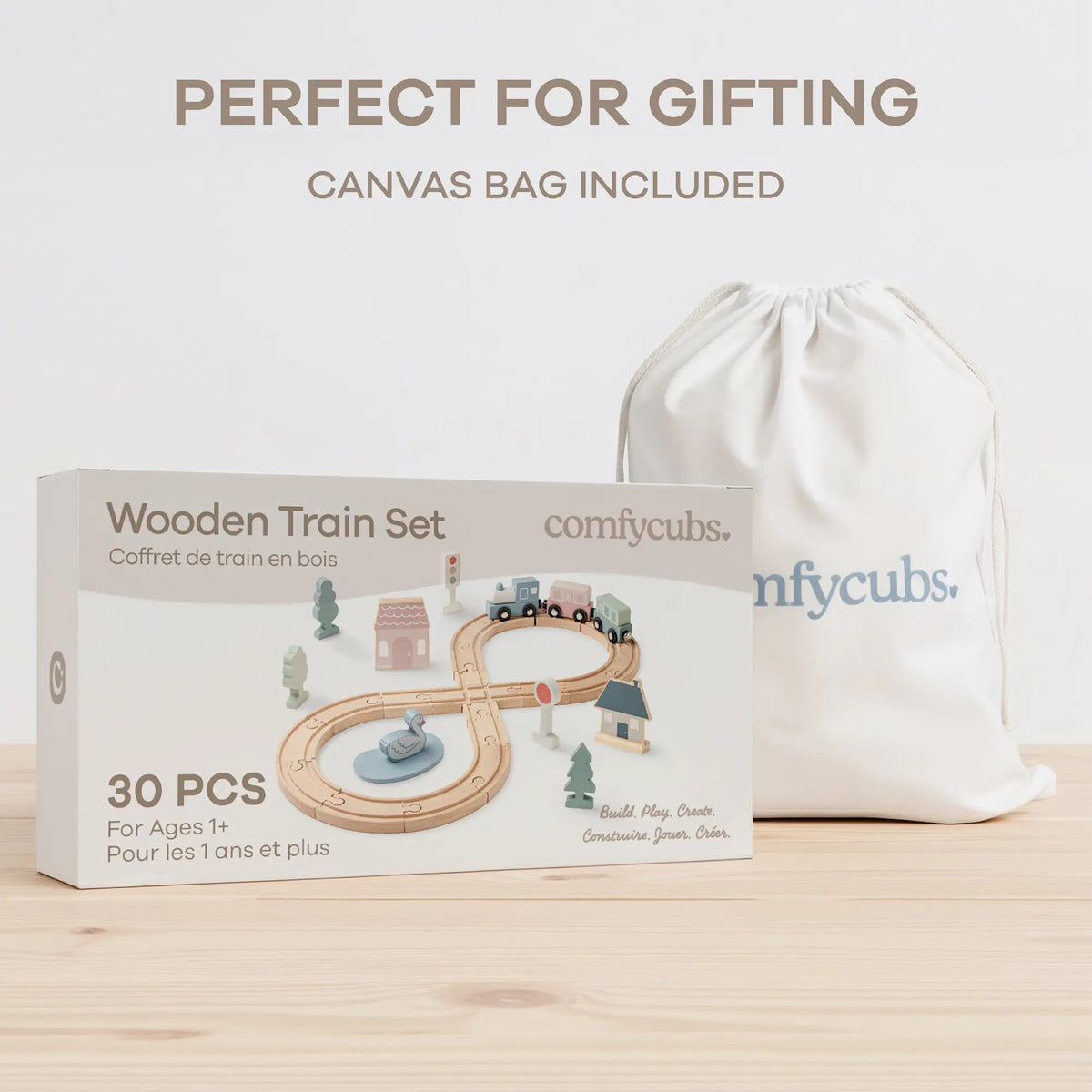 Comfy Cubs 30 - Piece Wooden Train Set for Toddlers Ages 1+ - 