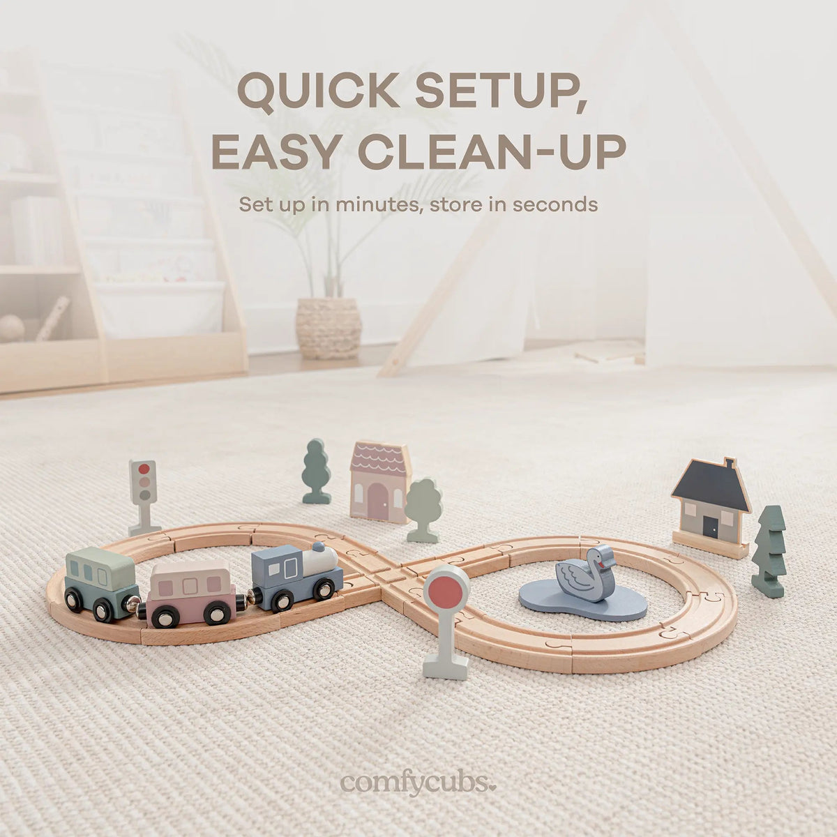 Comfy Cubs 30 - Piece Wooden Train Set for Toddlers Ages 1+ - 