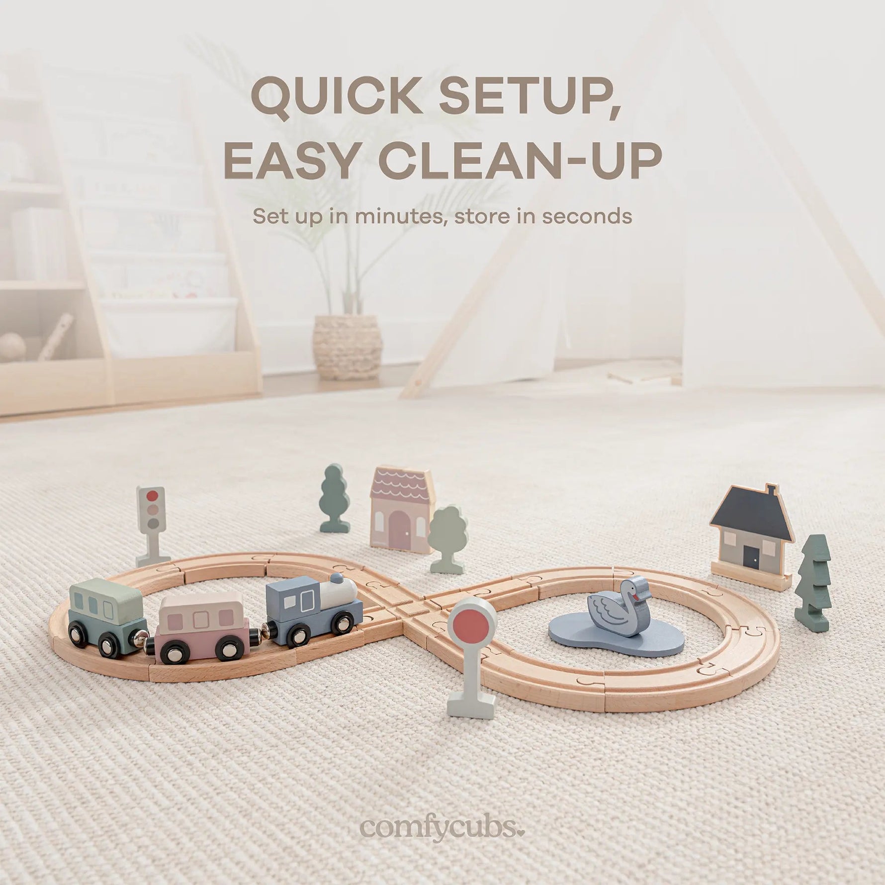 Comfy Cubs 30 - Piece Wooden Train Set for Toddlers Ages 1+ - 