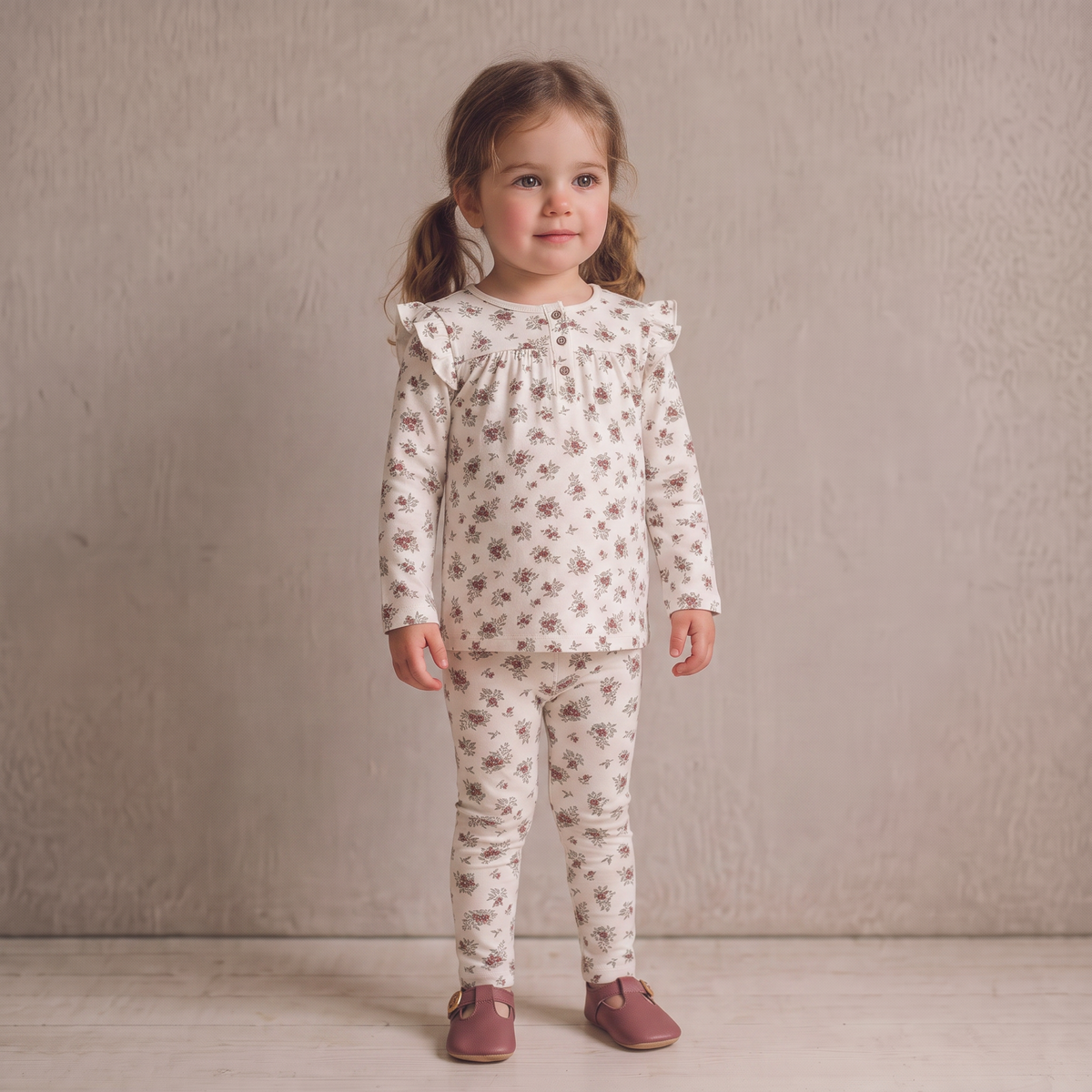 Organic Ruffle Sleeve Top Set of 2 - Winter Berry + Olive by Makemake Organics