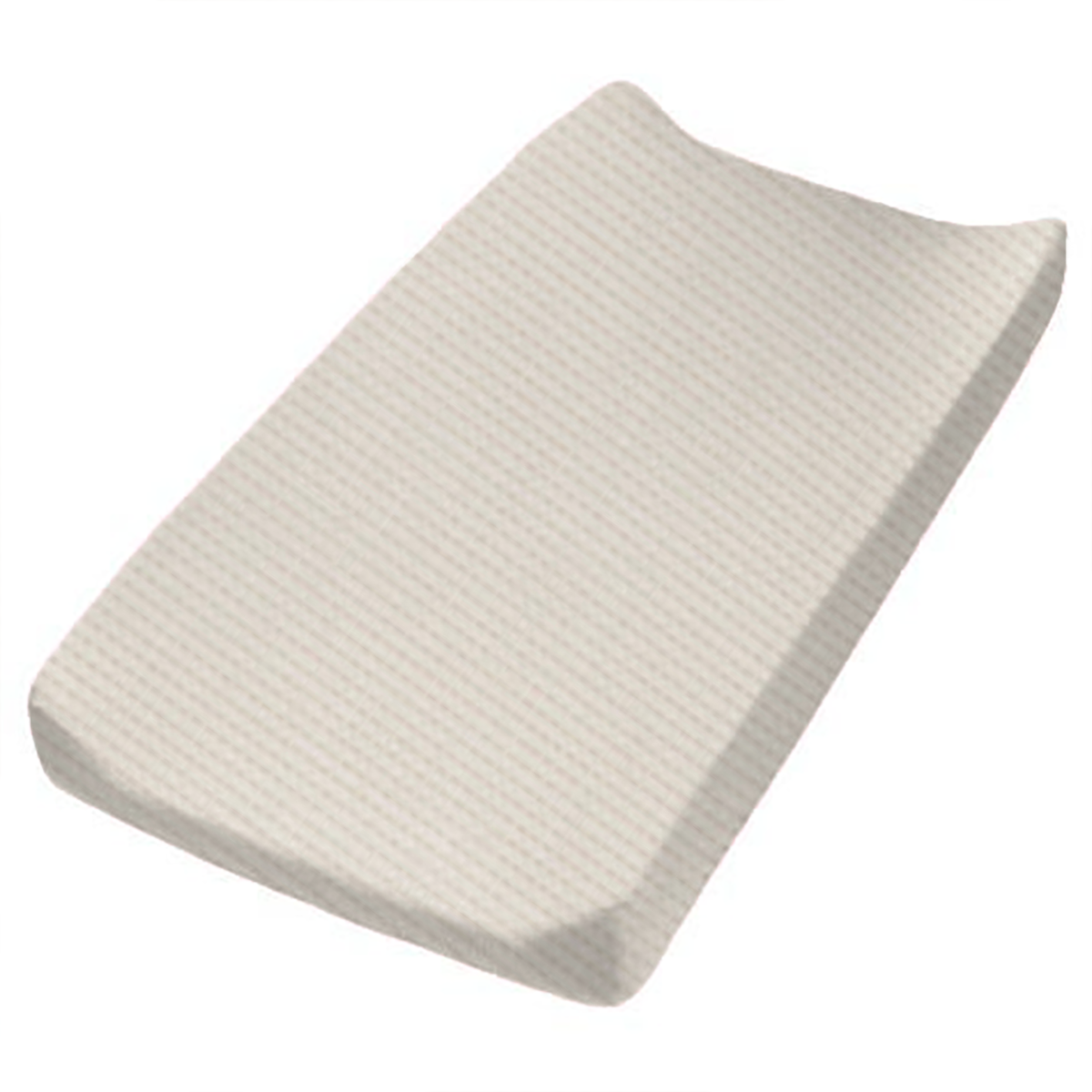 Close-up of a soft ivory coco waffle changing pad cover by Little Mae & Co. on a changing table.