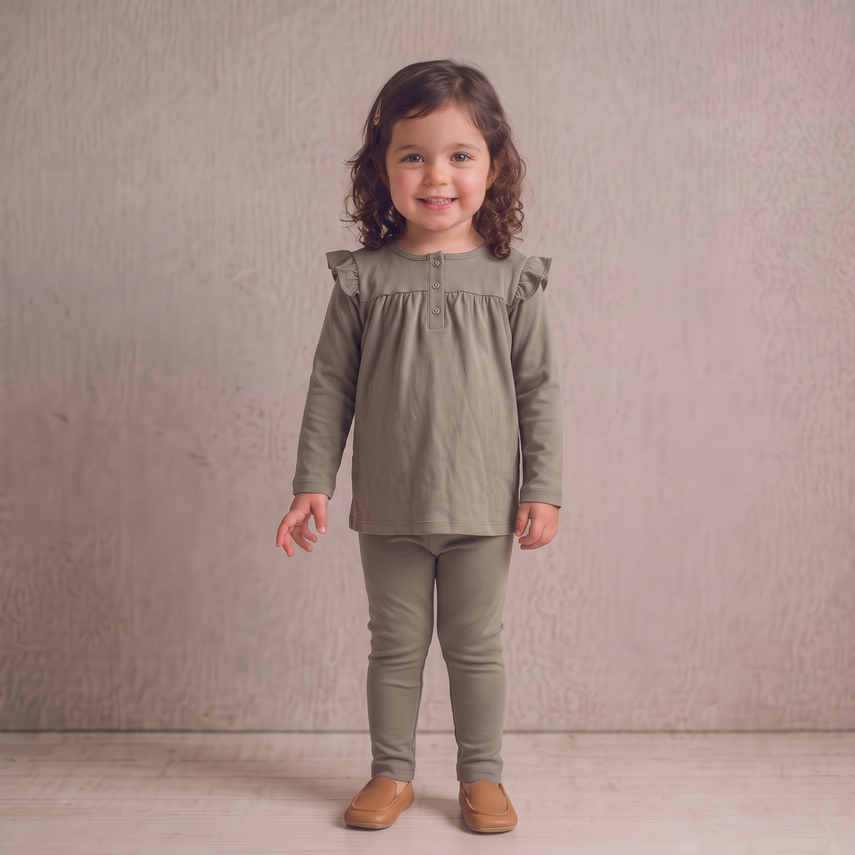 Organic Ruffle Sleeve Top Set of 2 - Winter Berry + Olive by Makemake Organics