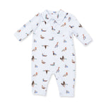 Baby polo romper with collar and all-over American ducks print, snap closures at the bottom