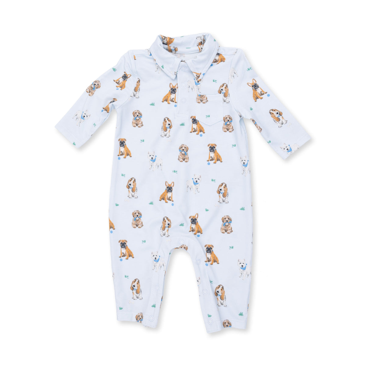 Viscose from Bamboo Polo Romper - Bestie Dogs Blue by Angel Dear (view 2 of 5)