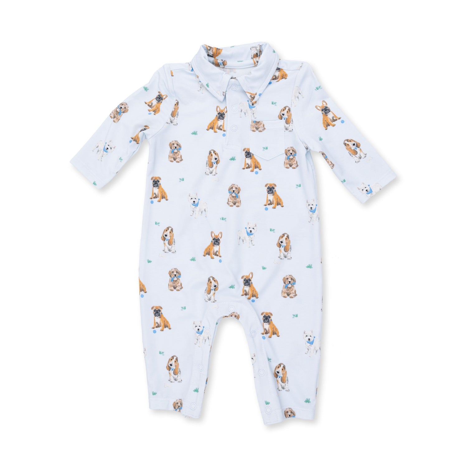 Viscose from Bamboo Polo Romper - Bestie Dogs Blue by Angel Dear (view 2 of 5)