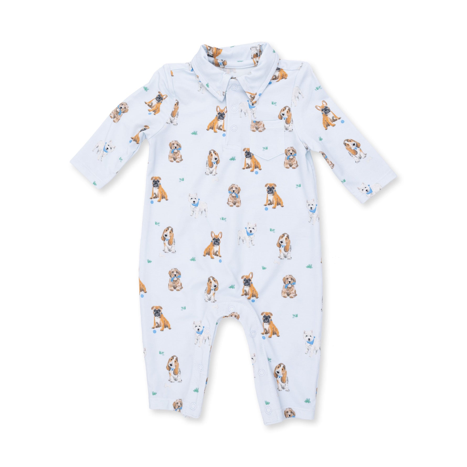 Viscose from Bamboo Polo Romper - Bestie Dogs Blue by Angel Dear (view 2 of 5)
