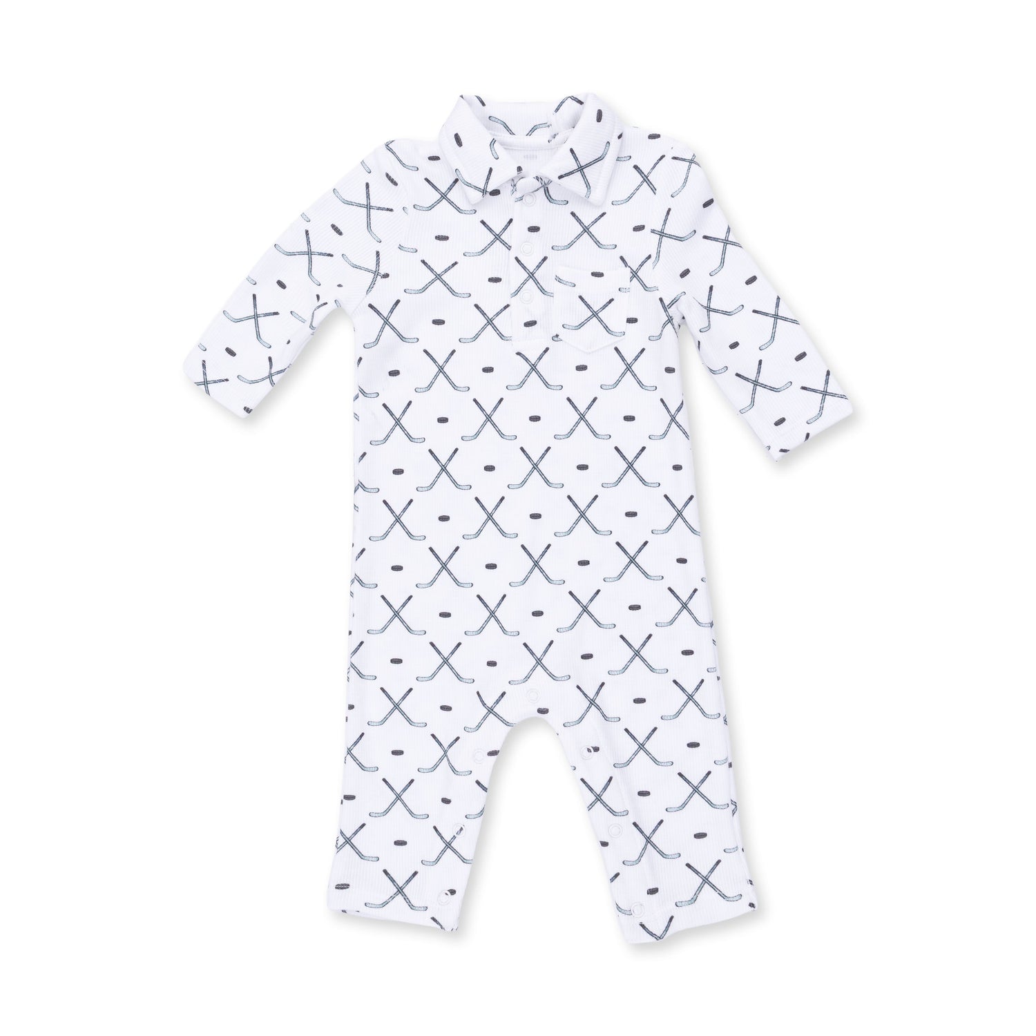 Baby polo romper in ribbed modal with a classic collar and snap-bottom closure
