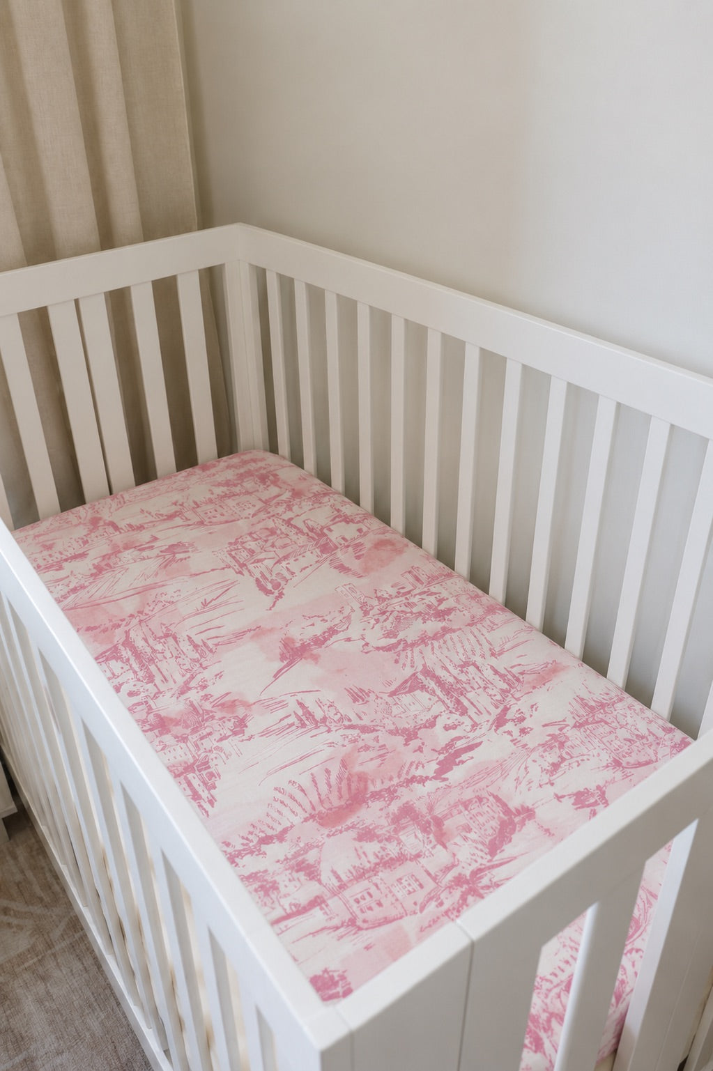 Pink Toile Crib Sheet by Little Mae & Co