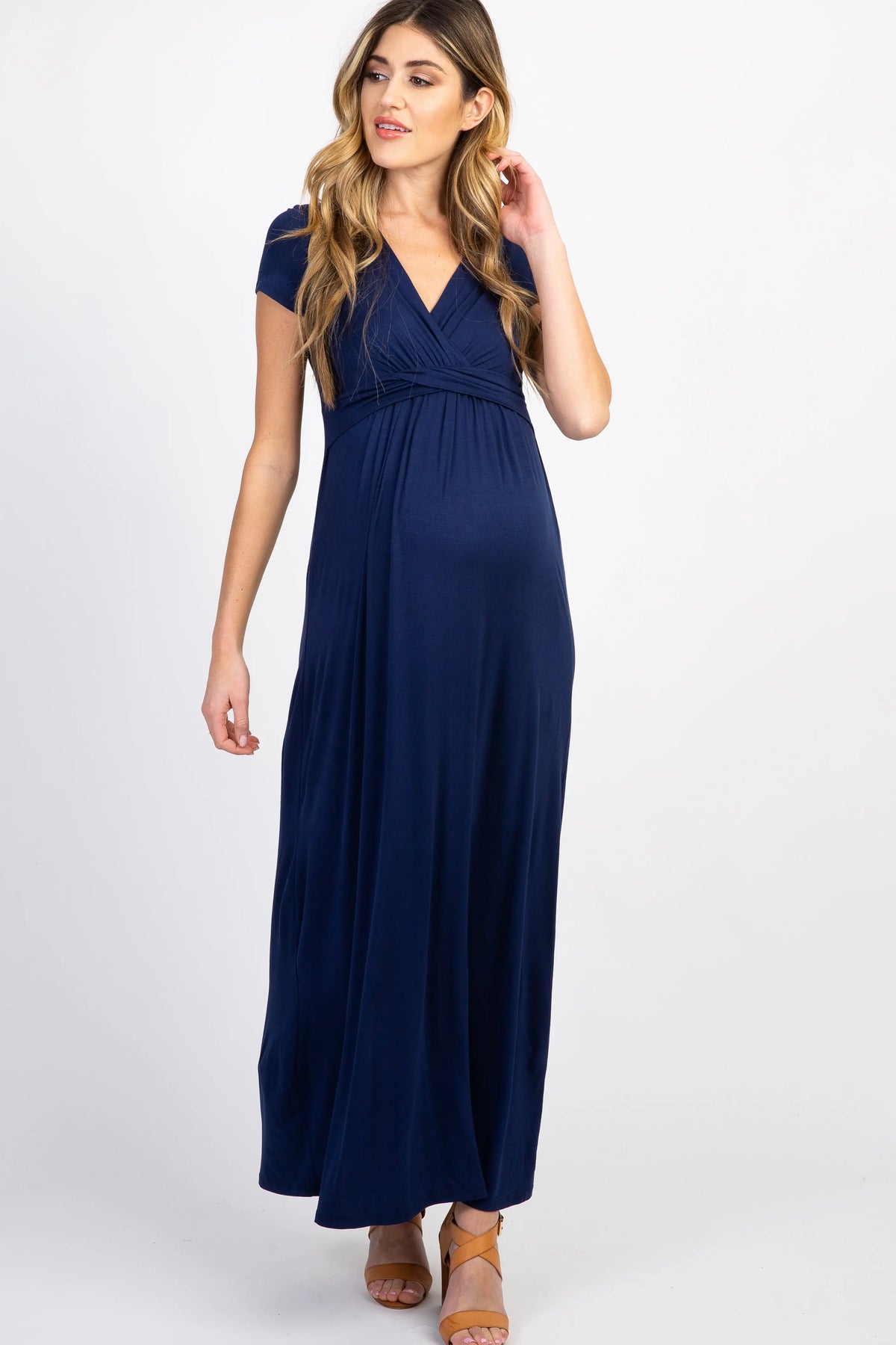 PinkBlush Petite Navy Draped Maternity Maxi Dress for Stylish Moms - Everetts Place
